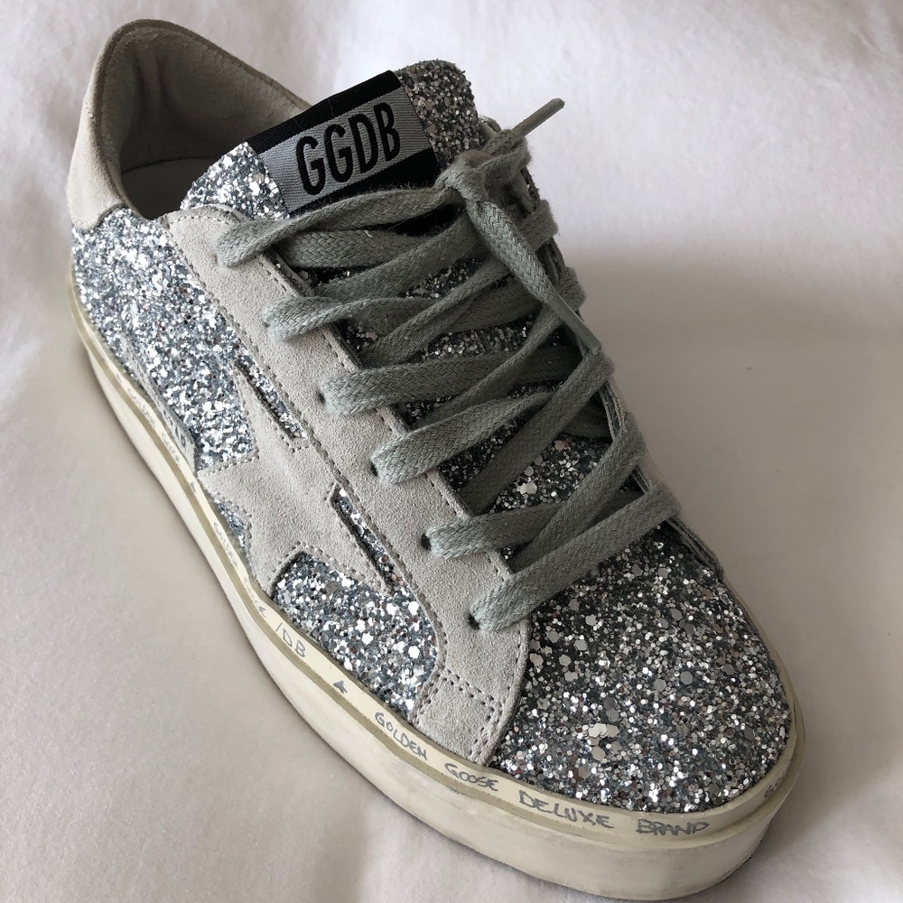 Golden Goose Deluxe Brand Silver Glitter Hi Star S
